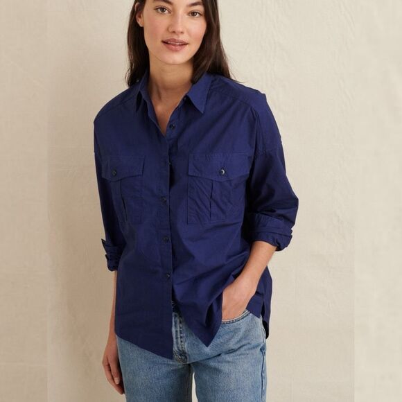 Alex Mill 100% Cotton Oversized Button Up Shirt in Navy Blue Size XS - Picture 1 of 8